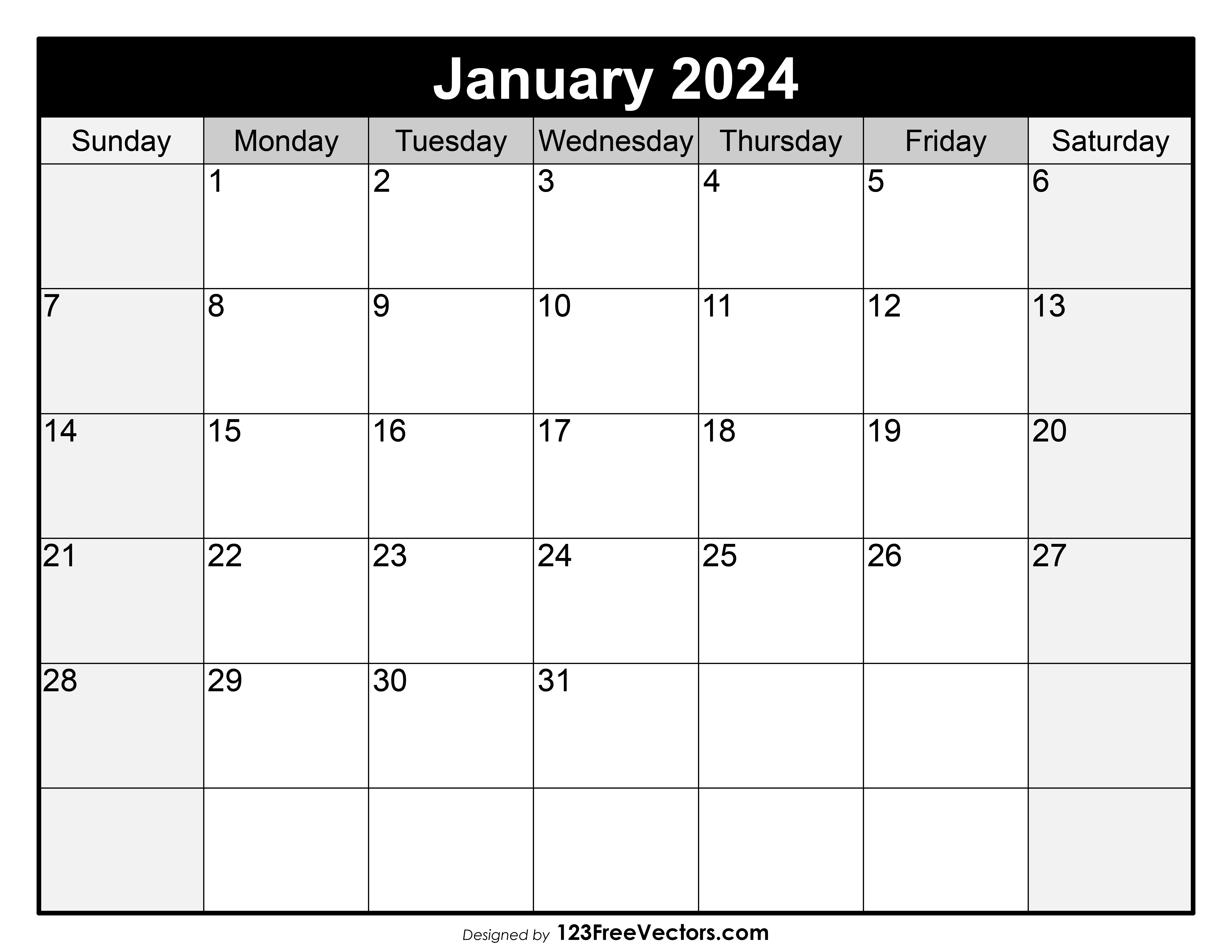 Free Blank Printable January Calendar 2024