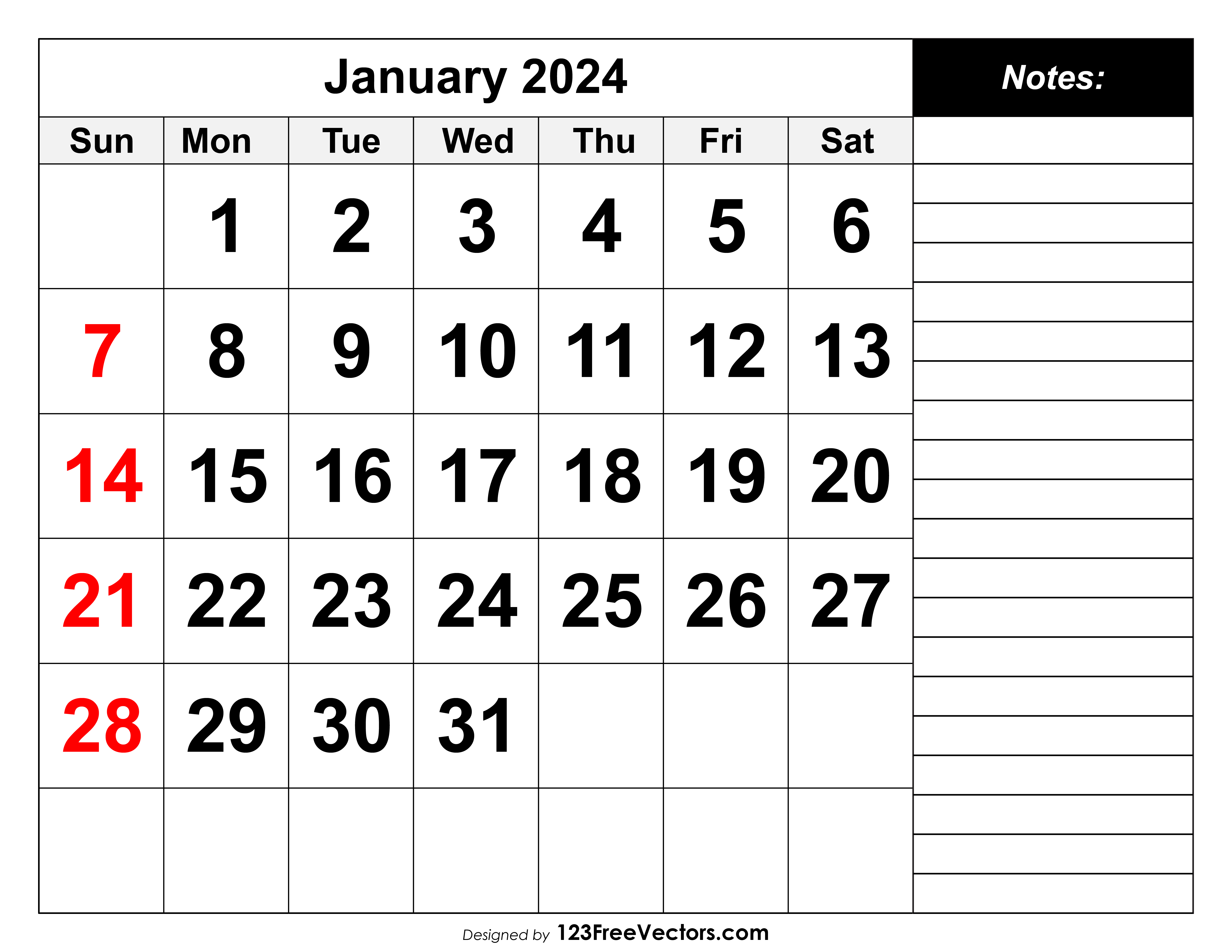 Free Calendar January 2024