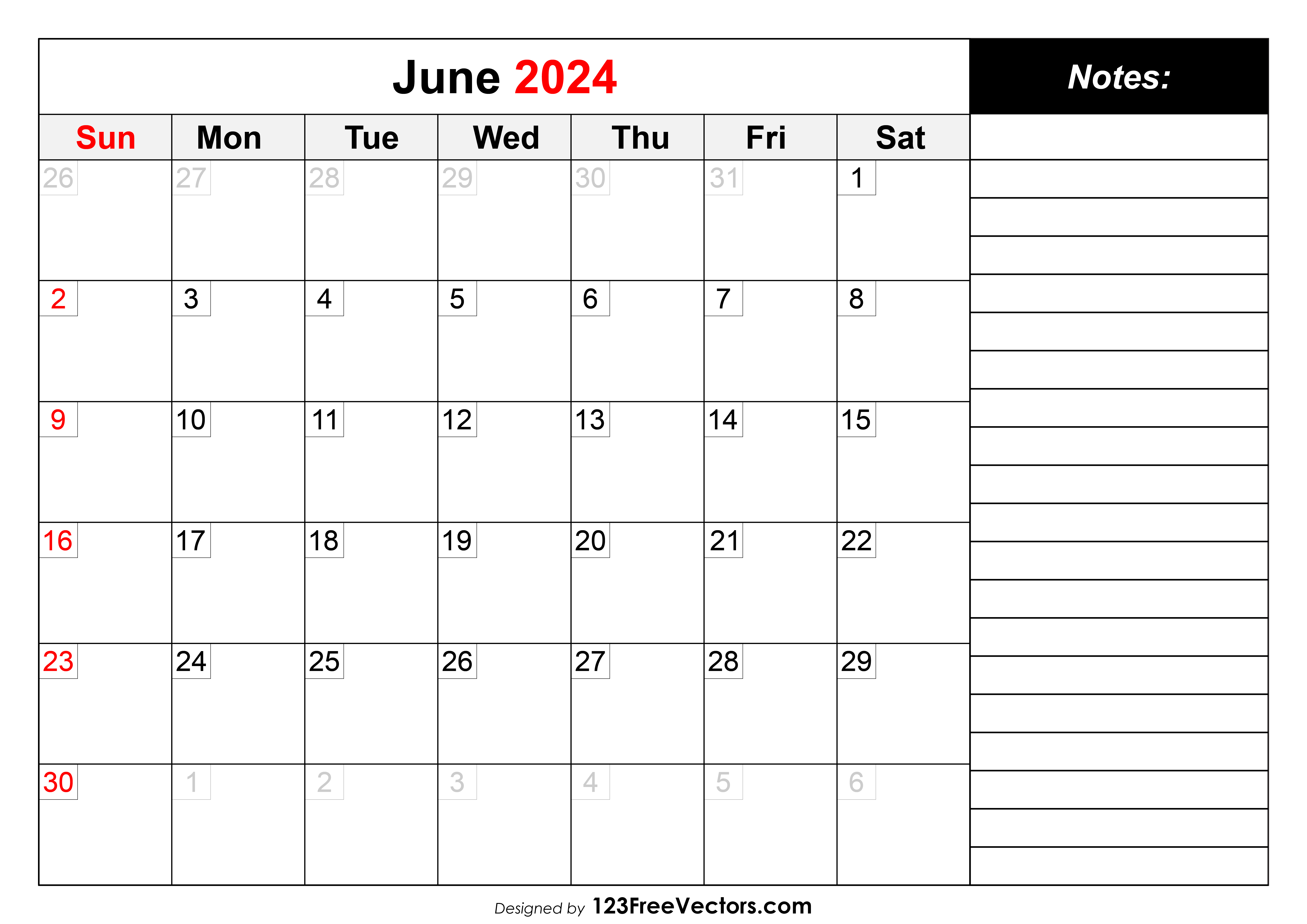 Calendar Of June 2024 With Notes Addie Anstice