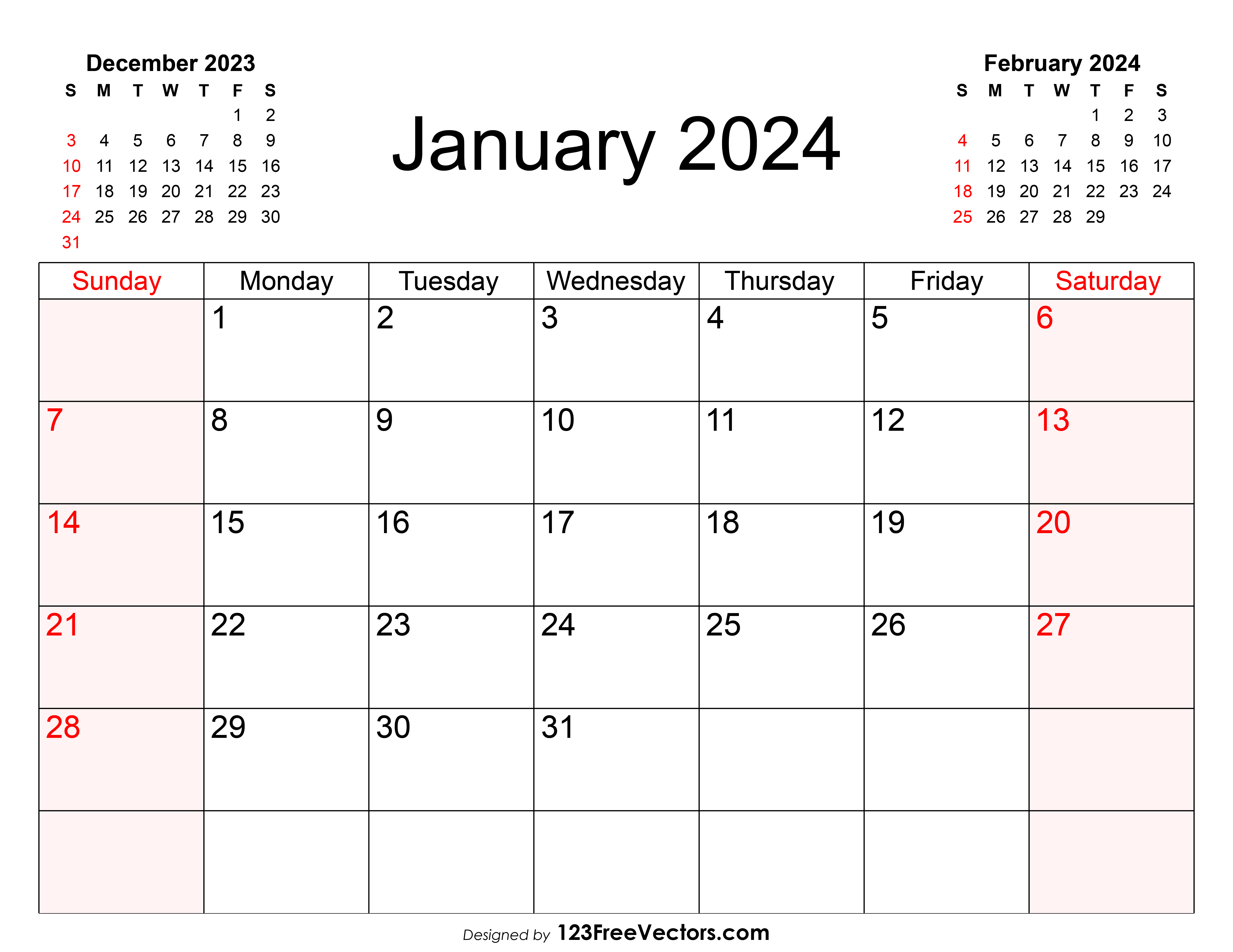 Free Blank January Calendar 2024