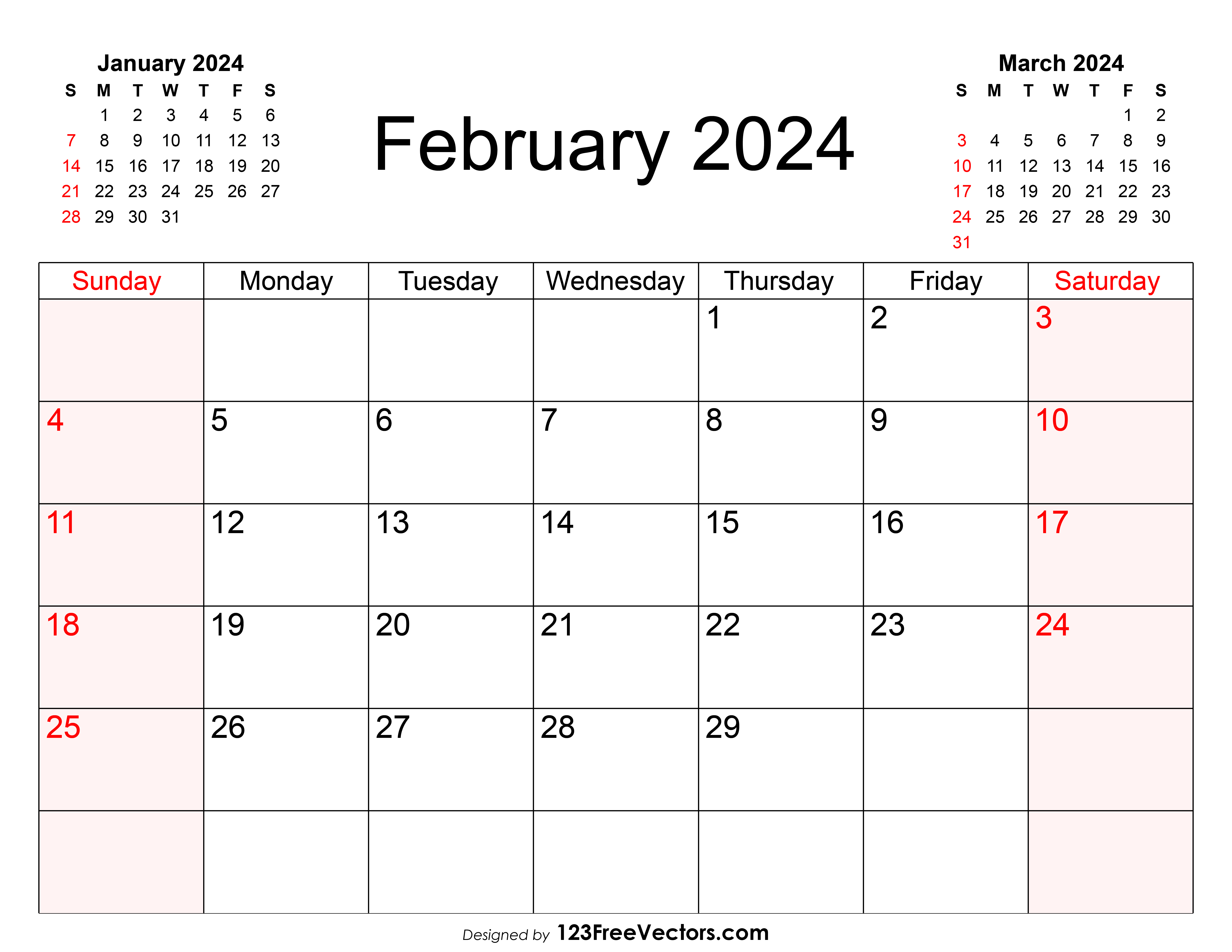 Free Blank February Calendar 2024