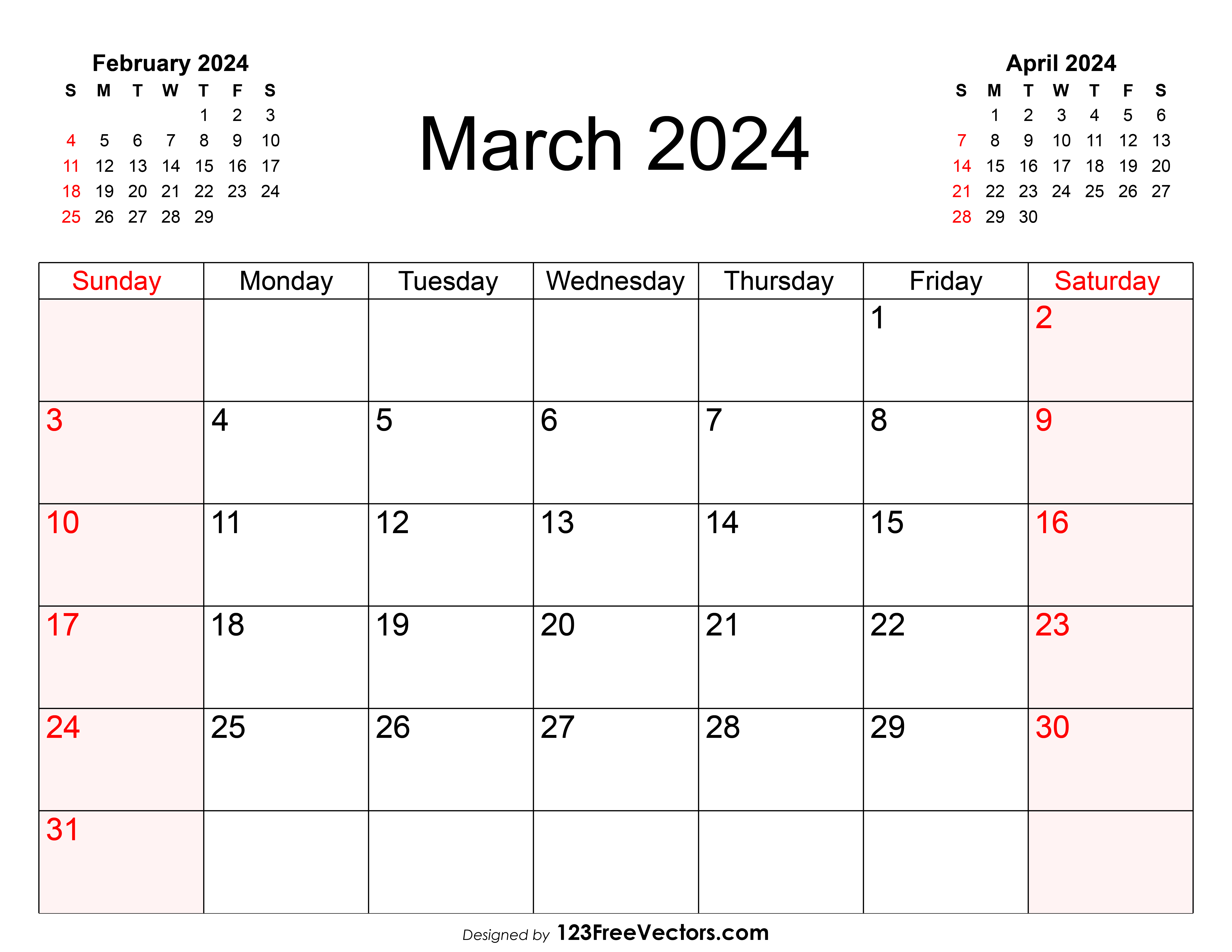 Free Blank March Calendar 2024