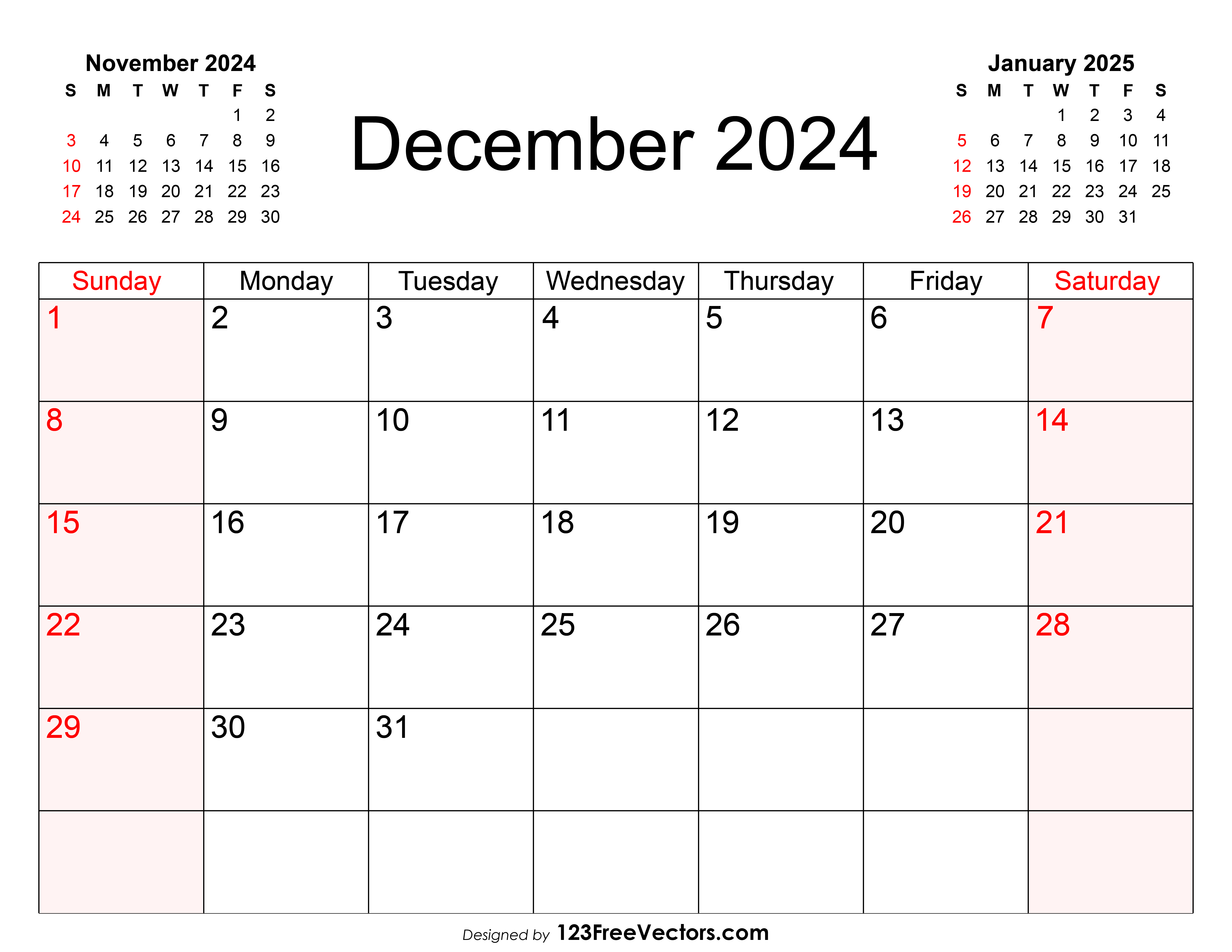 Free Blank December Calendar 2024