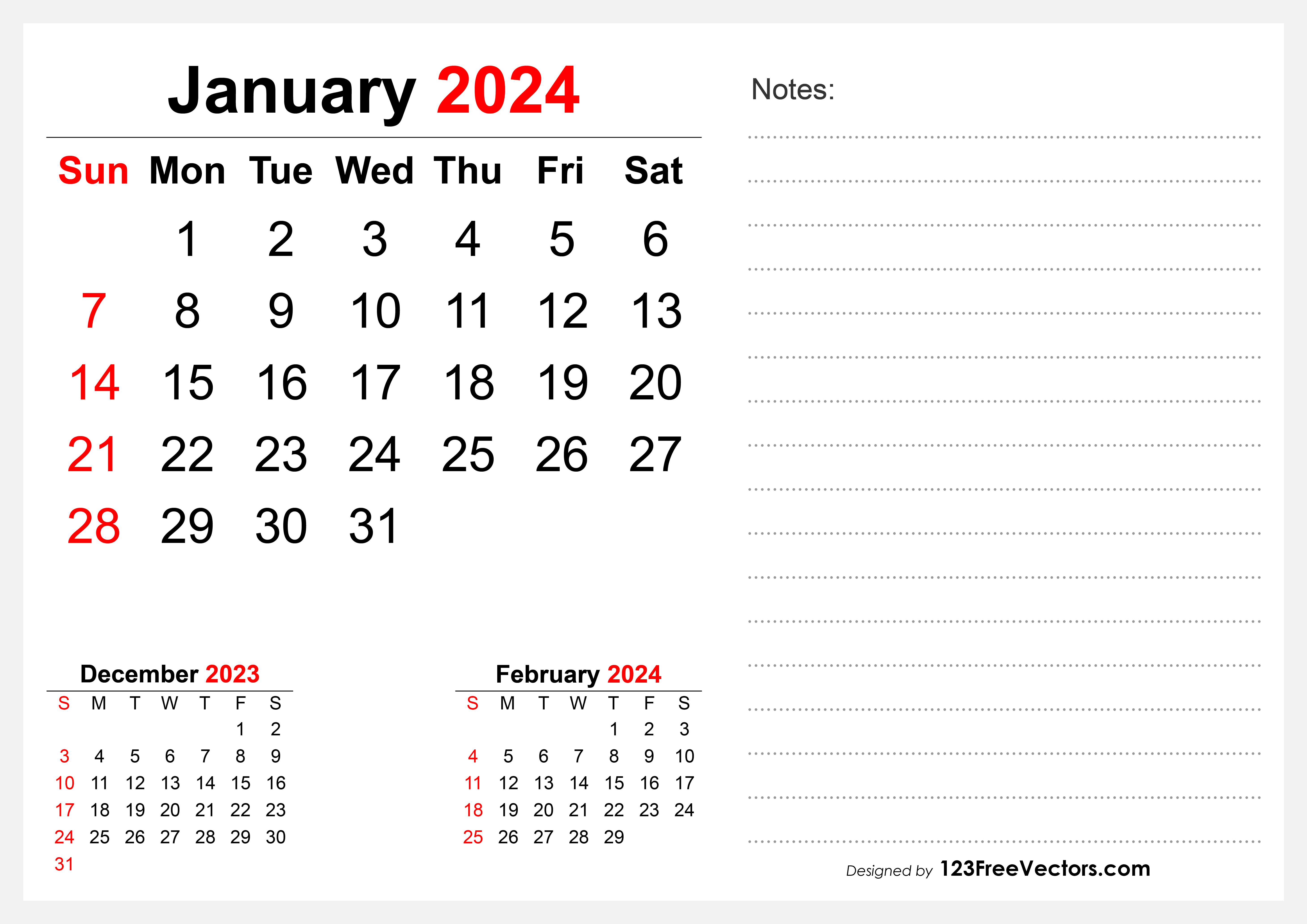 Free January 2024 Desk Calendar