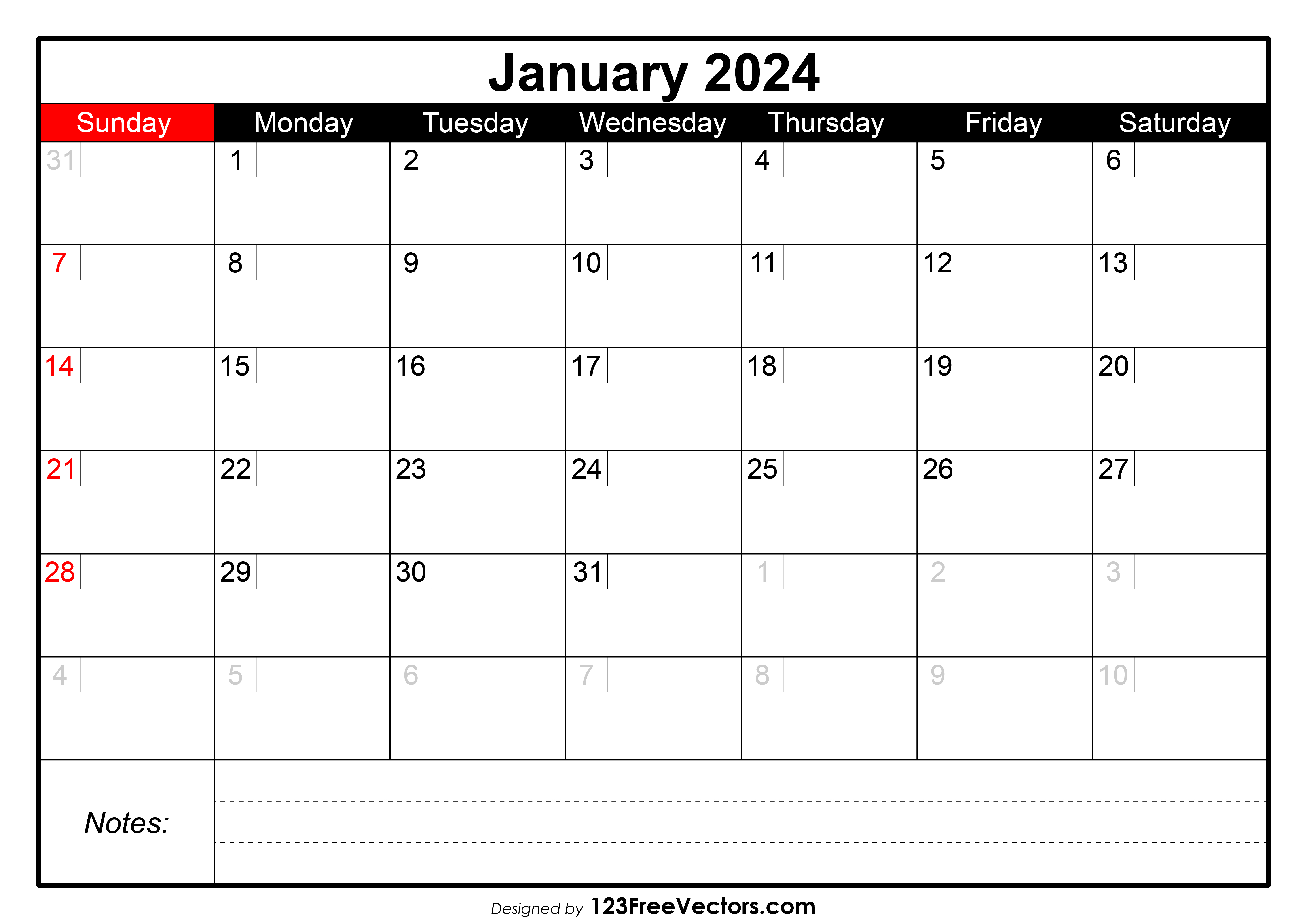 Free January Calendar 2024