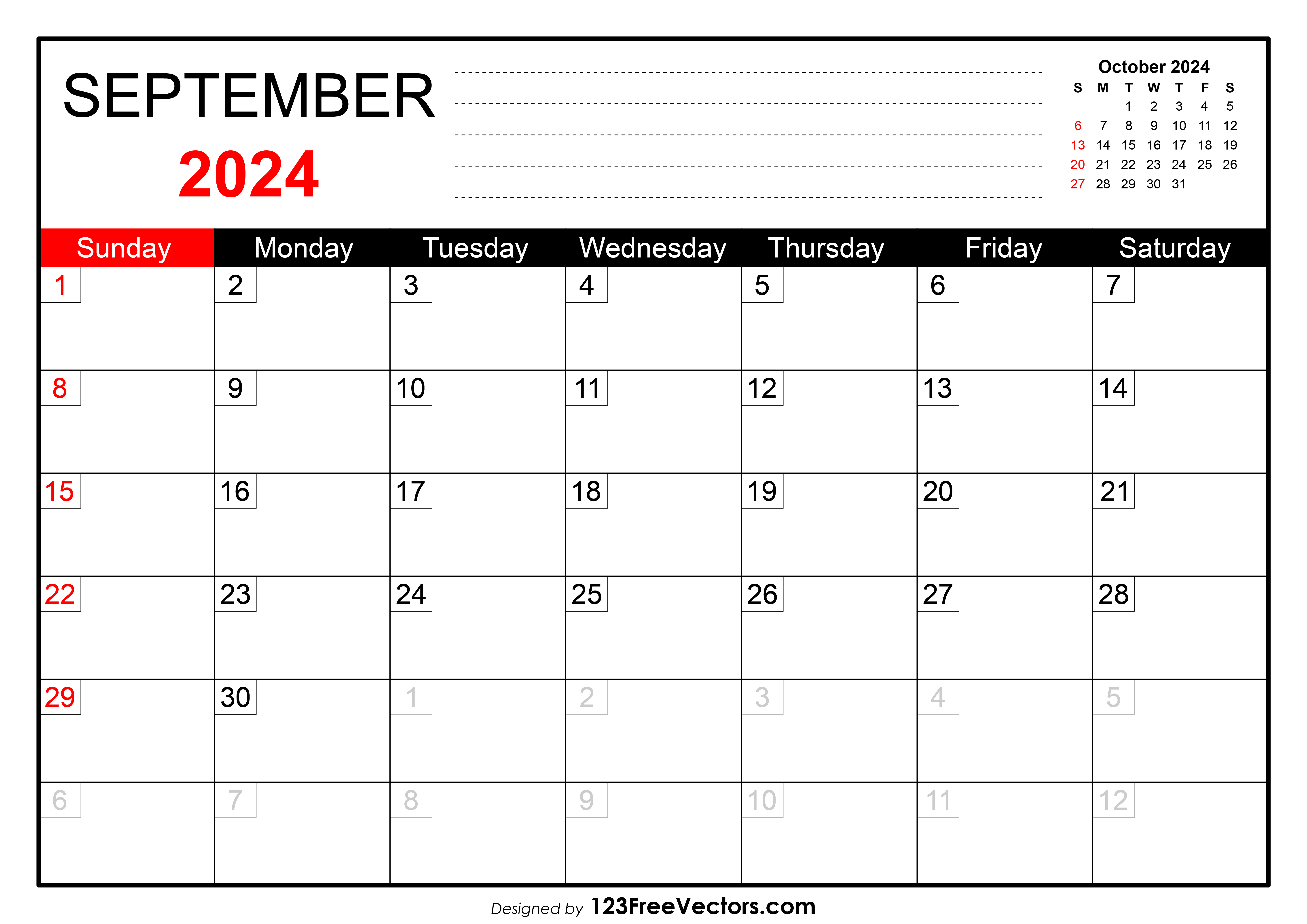 Free September 2024 Printable Calendar