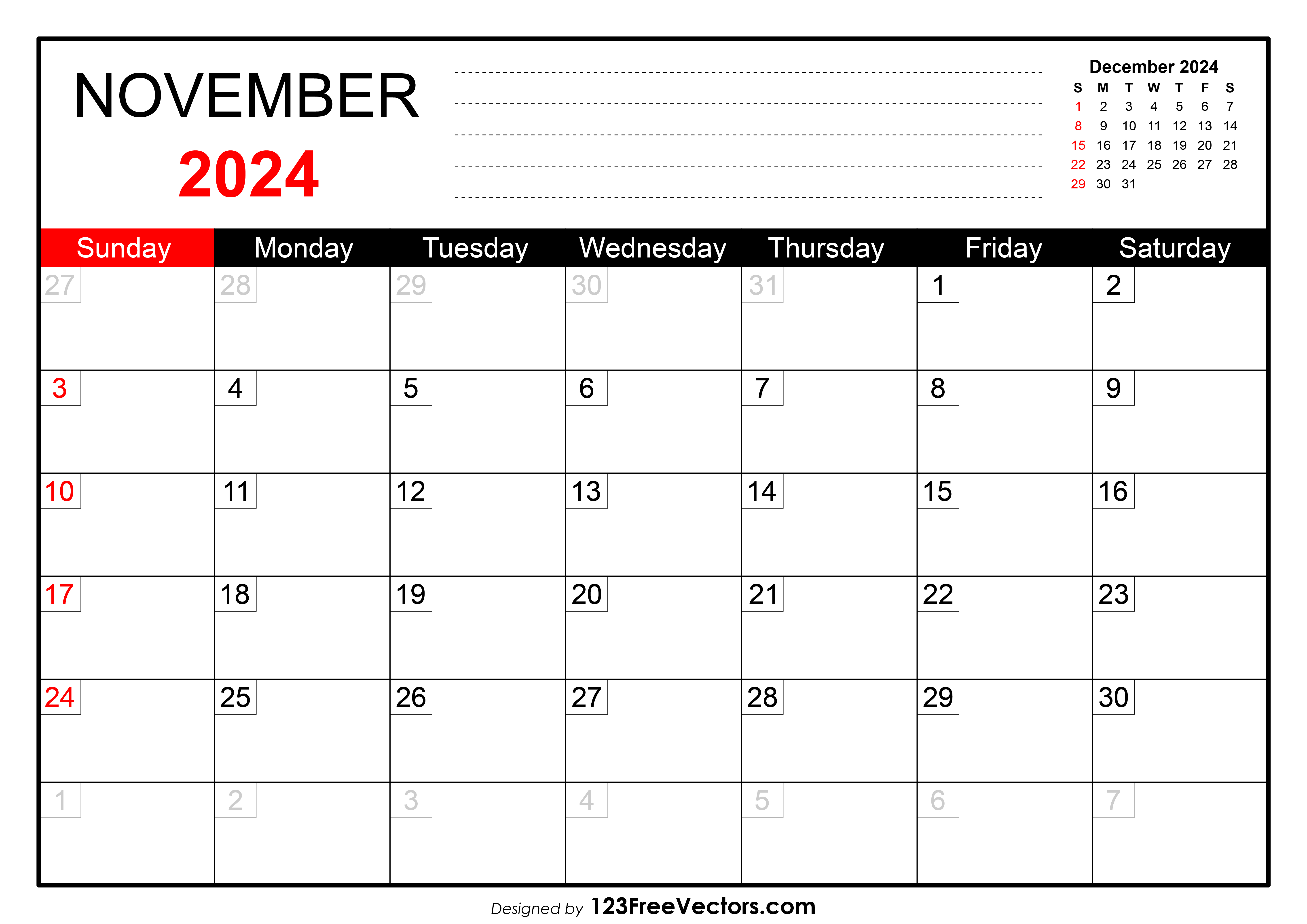 Free November 2024 Printable Calendar