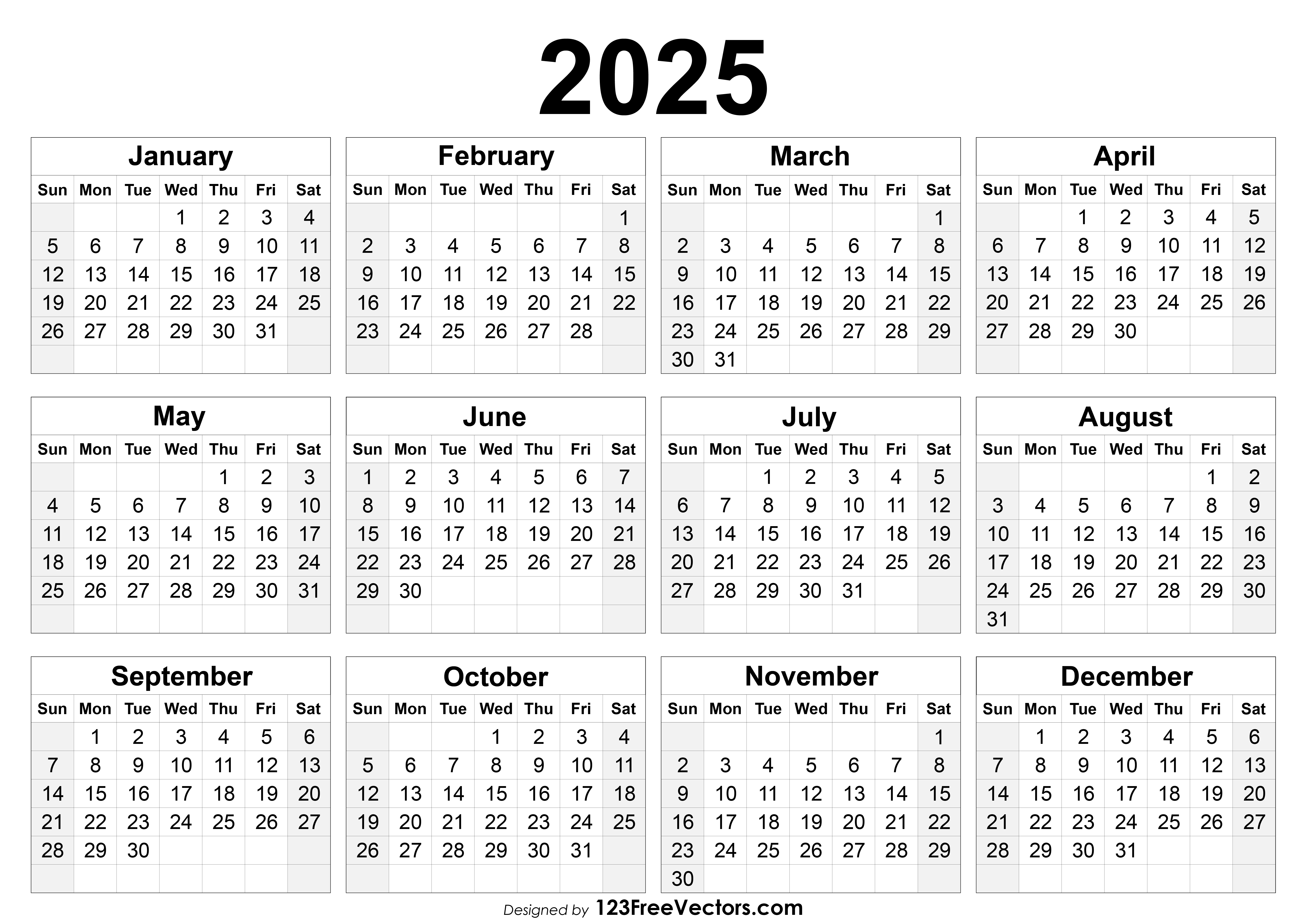 2025 One Page Calendar