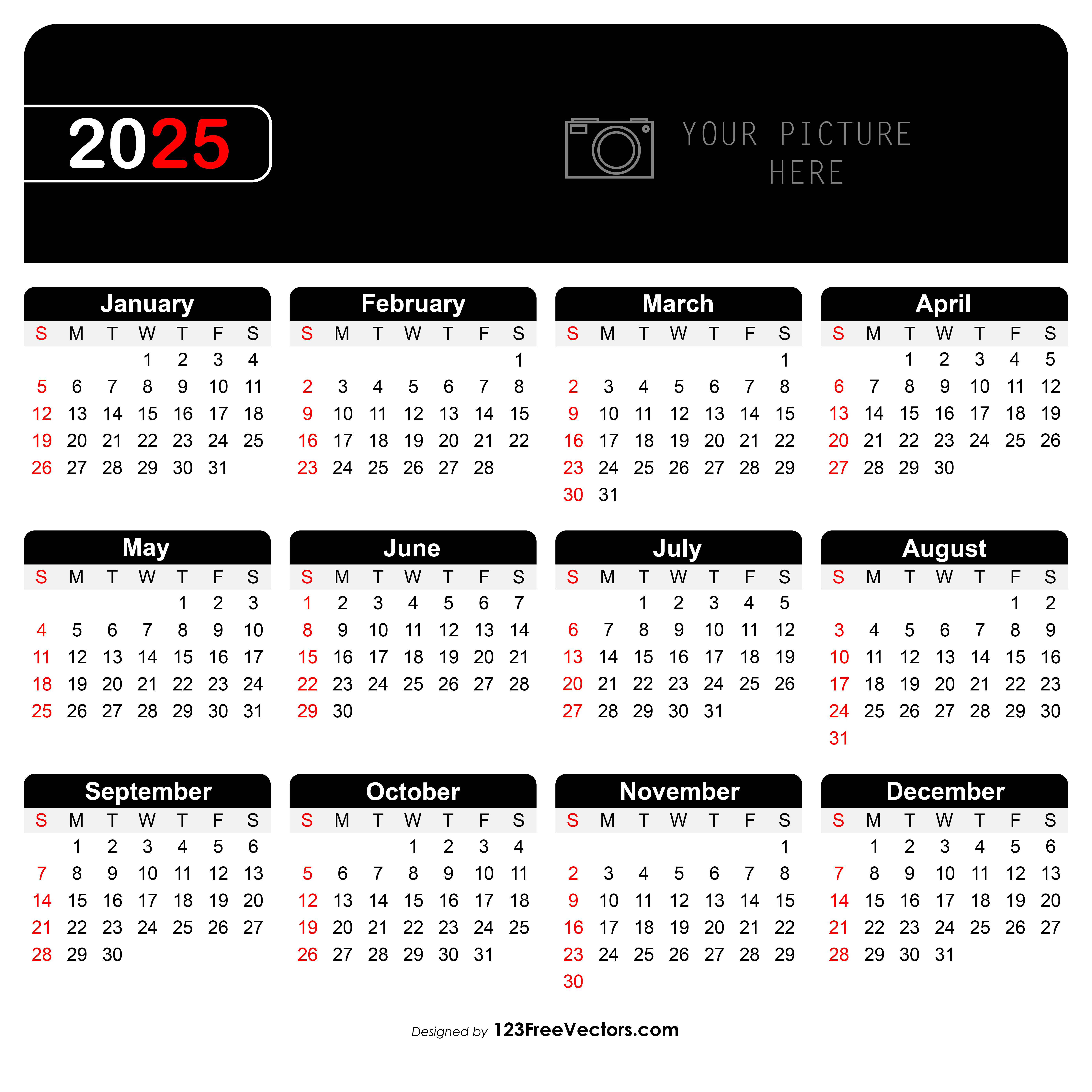 Yearly Calendar Template 2025