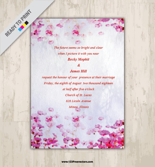 Watercolor Marriage Invitation Card Template