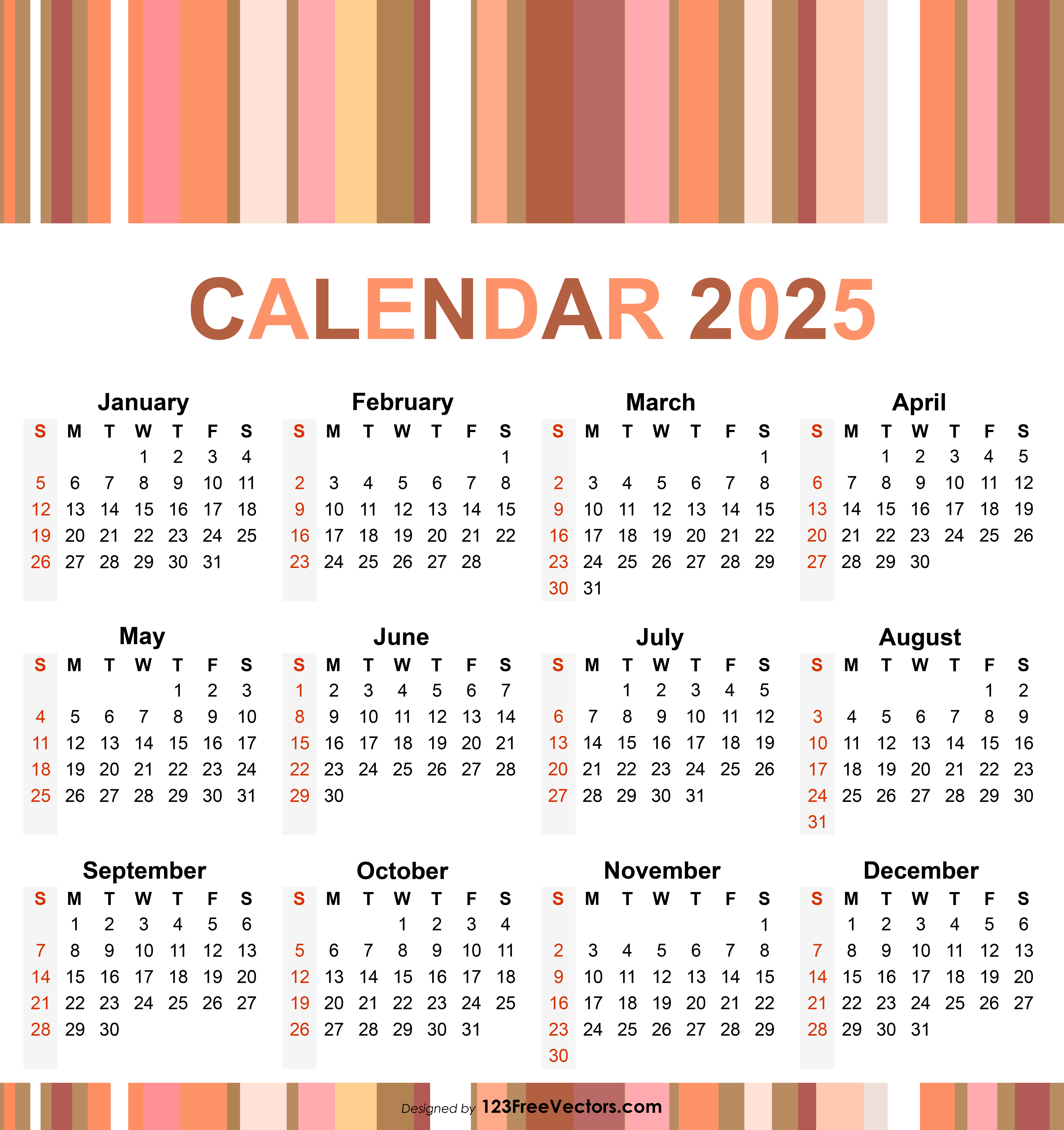 2025 Year Calendar
