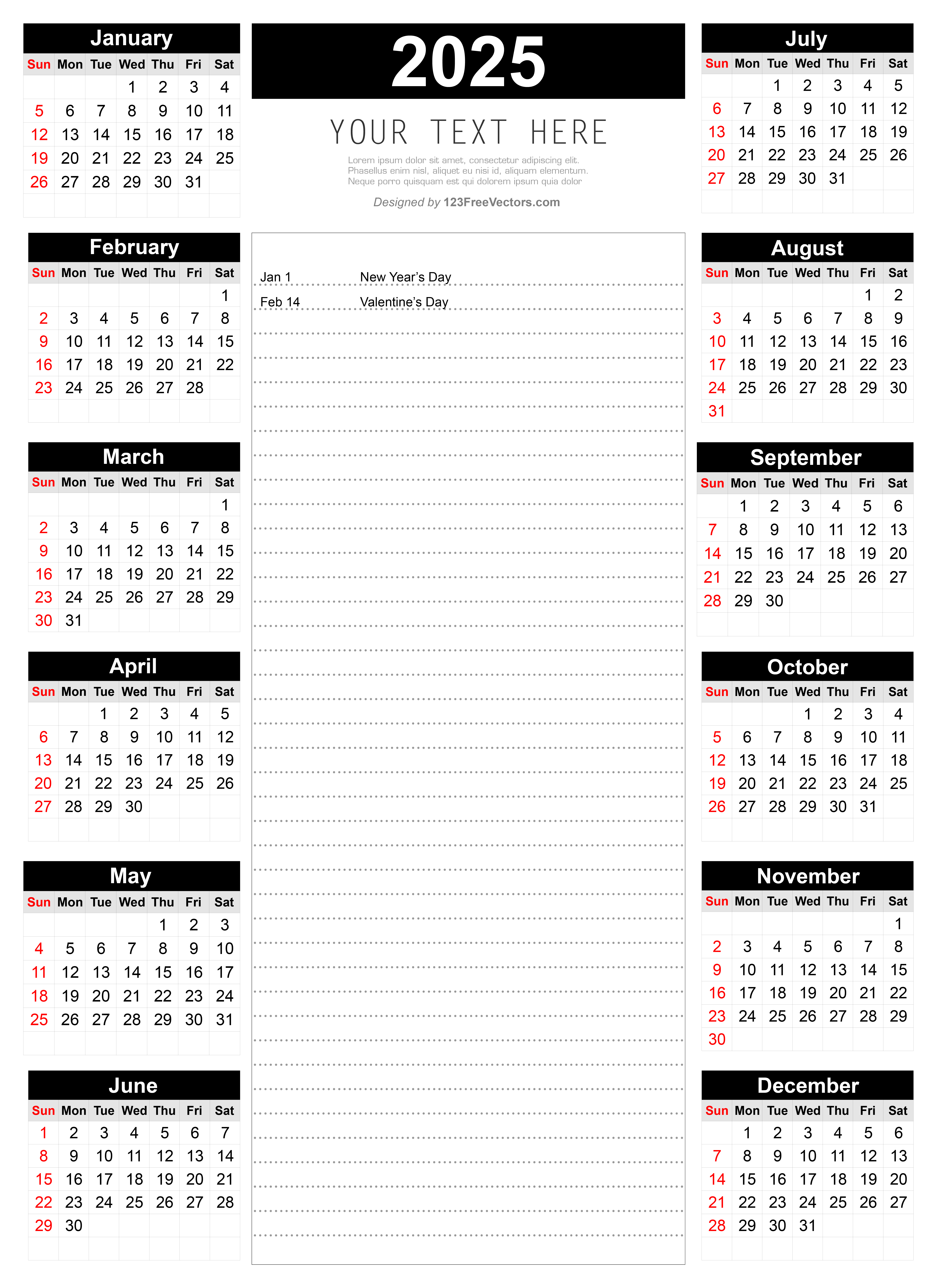 Printable Calendar for 2025