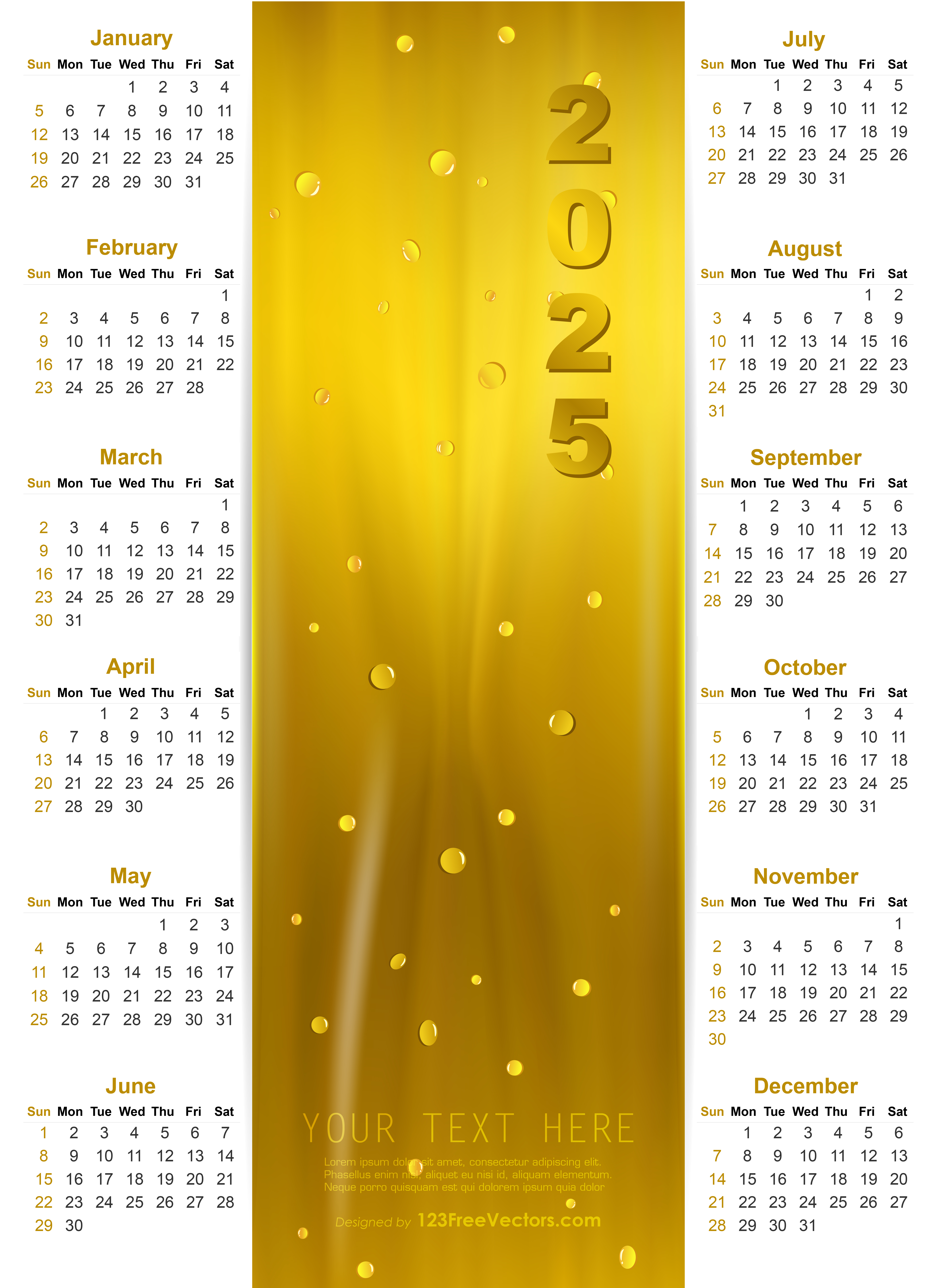 Vector Golden Calendar 2025