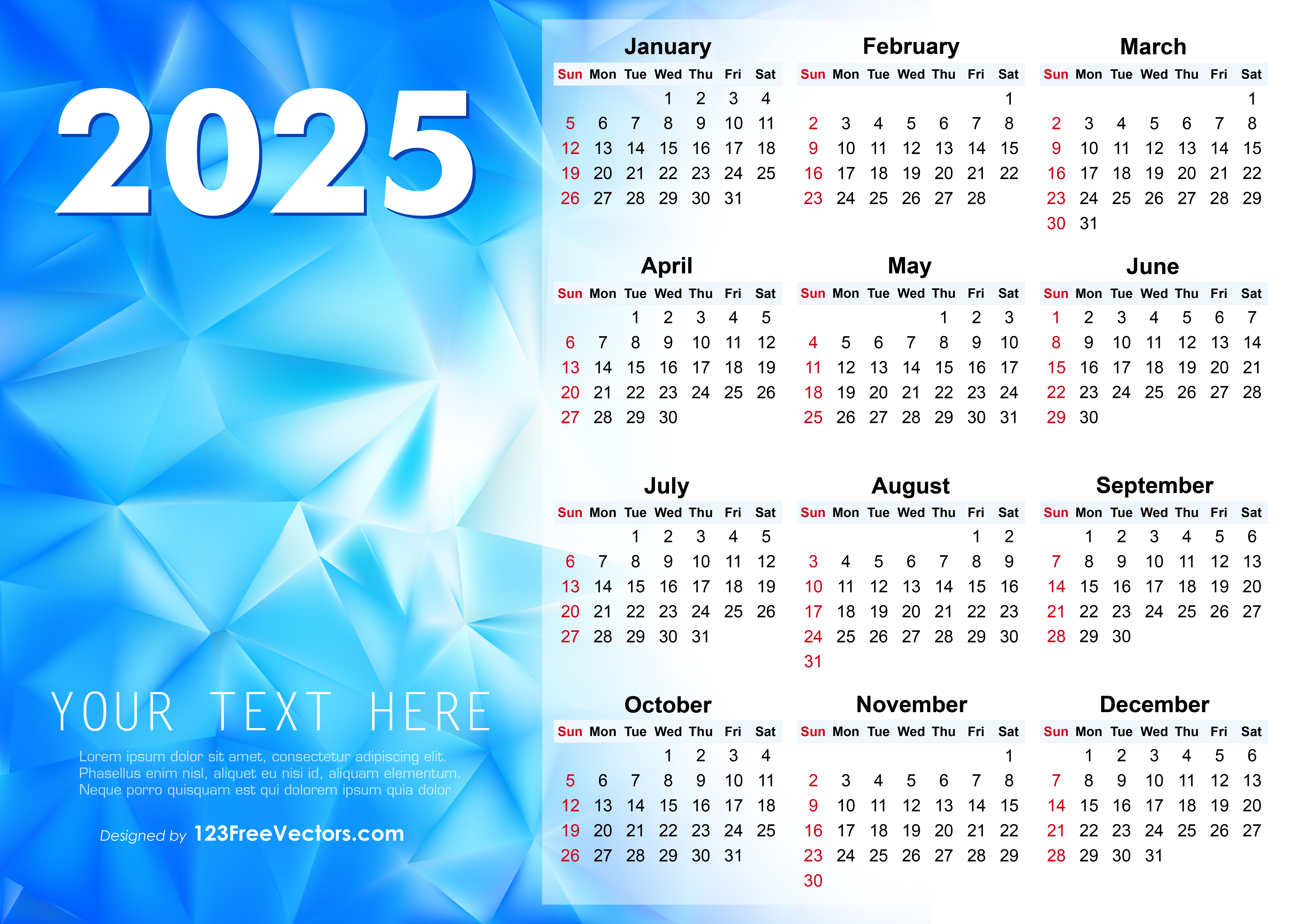 2025 Vector Abstract Blue Calendar Design