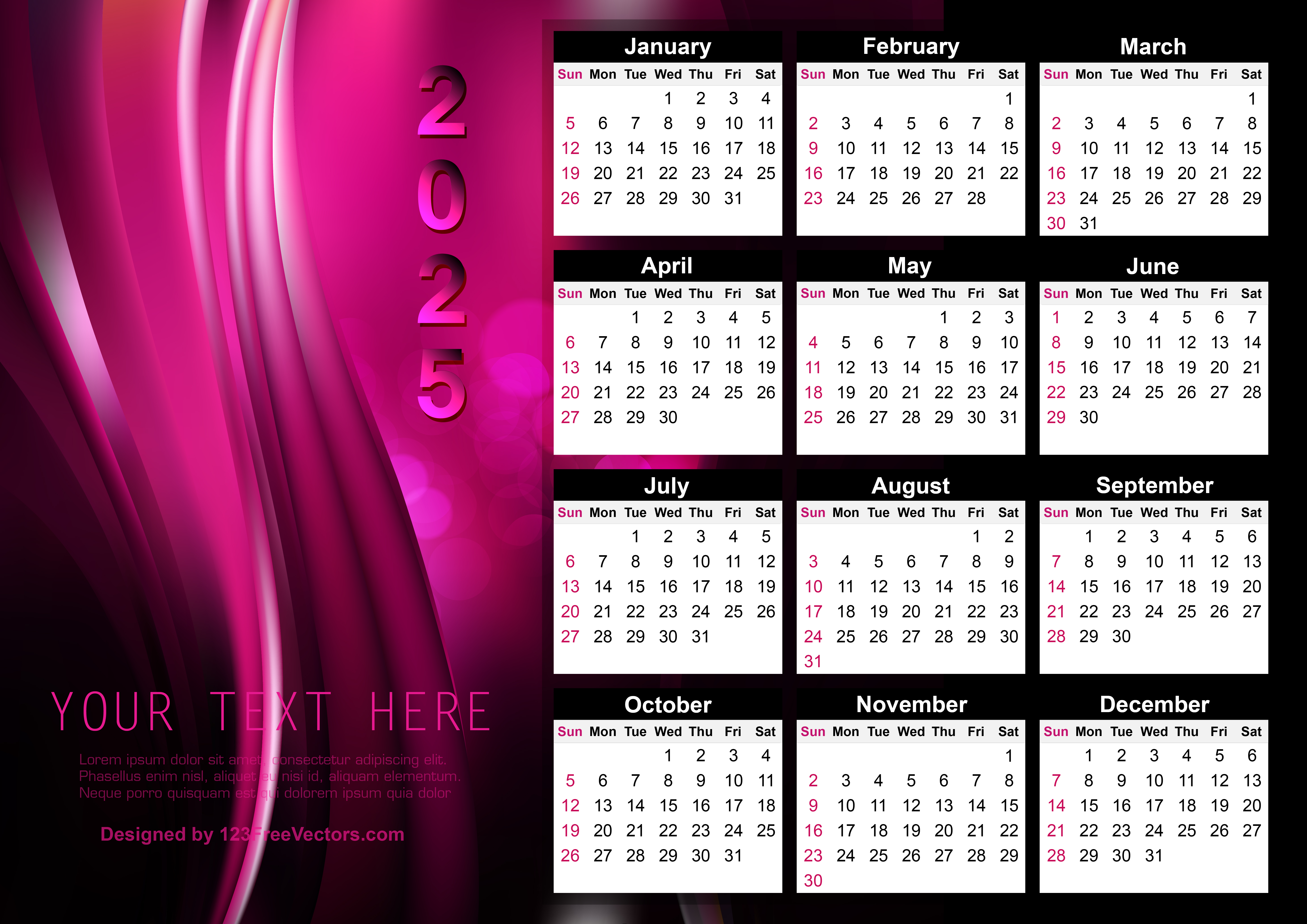 Calendar 2025 Template Design