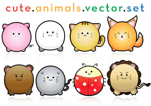 Cute Puffy Animals vector Free