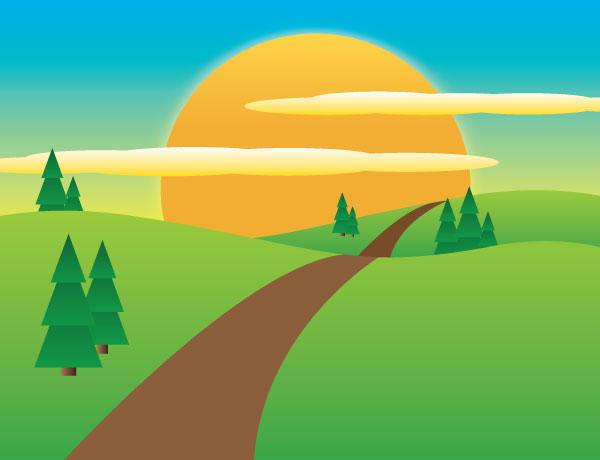 Sunny Meadow landscape Vector Illustration