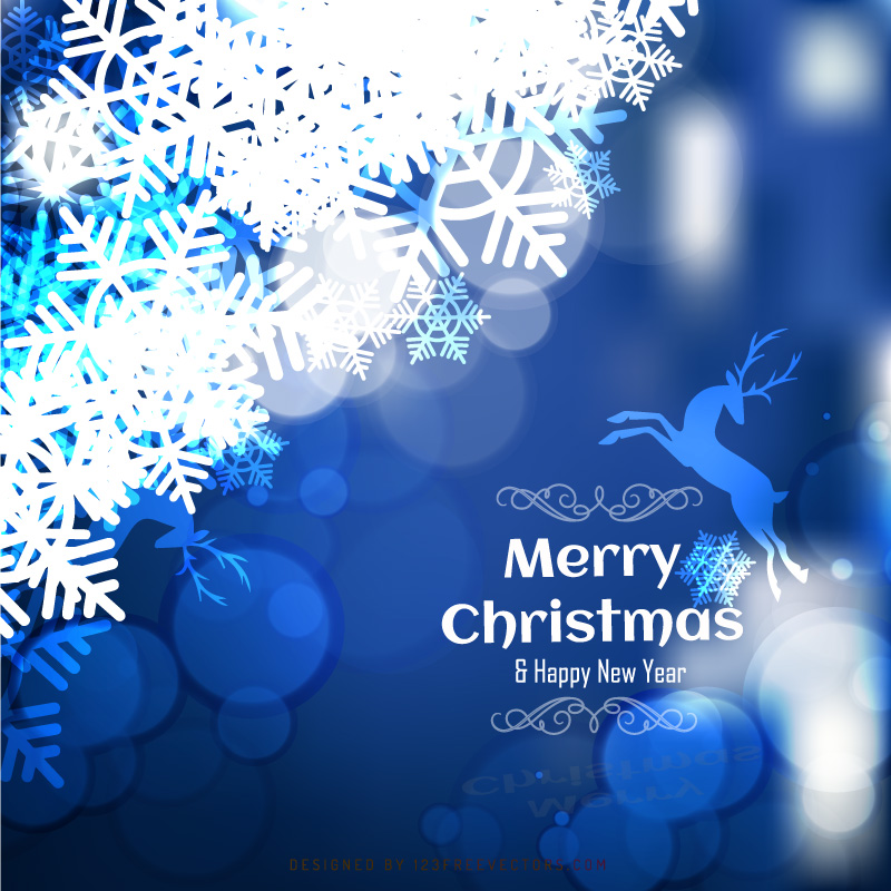 Blue Christmas Background with Snowflakes and Reindeer