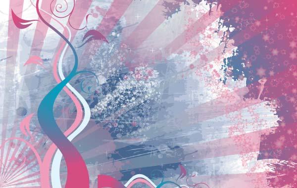 Feminine Grunge Vector Background with Floral