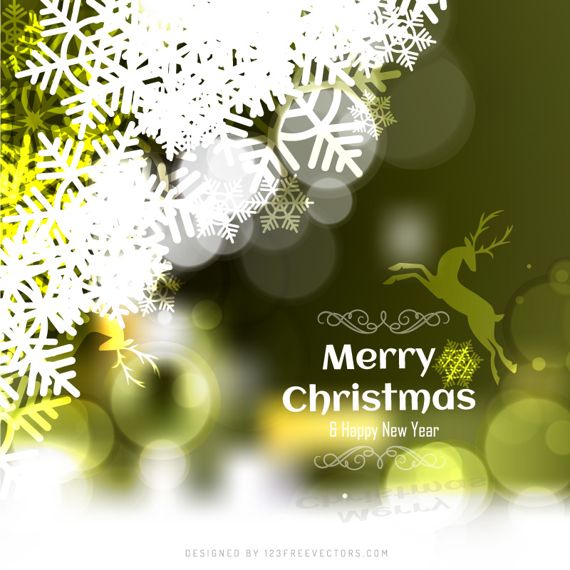Green Christmas Background with Snowflakes and Reindeer