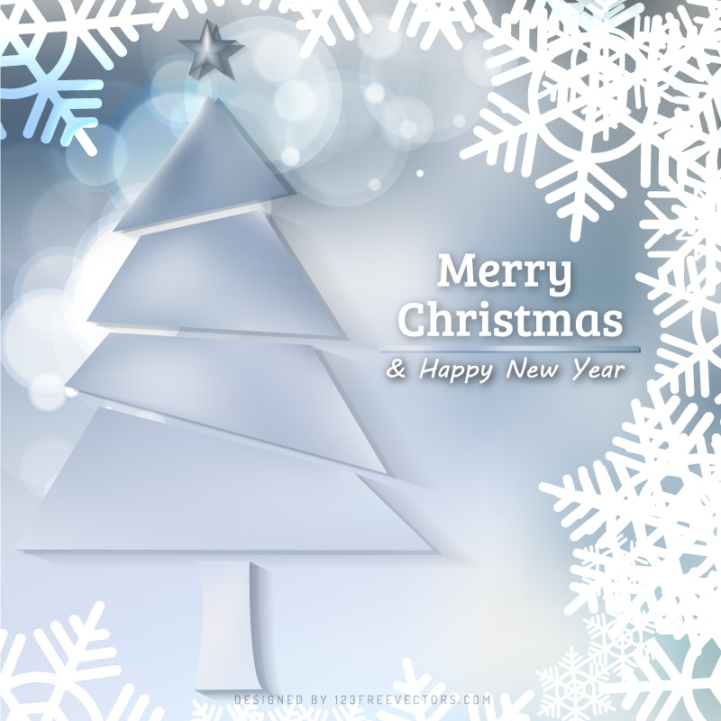 Light Blue Christmas Tree and Snowflakes Background