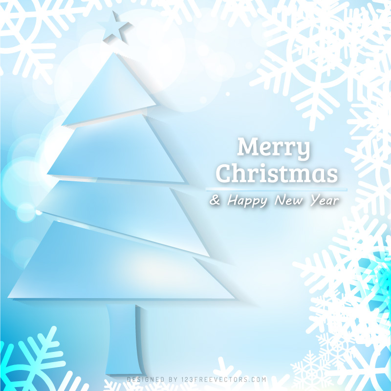 Light Blue Christmas Tree and Snowflakes Background