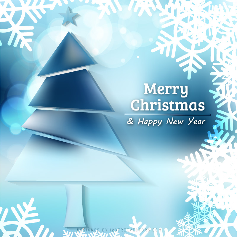 Blue Christmas Background with Tree and Snowflakes