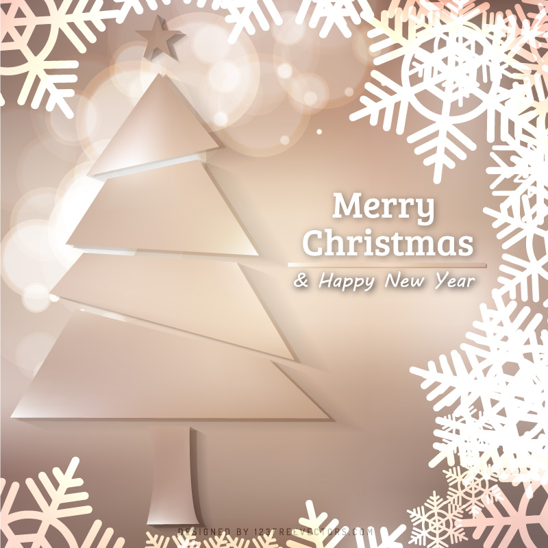 Light Color Christmas Tree and Snowflakes Background