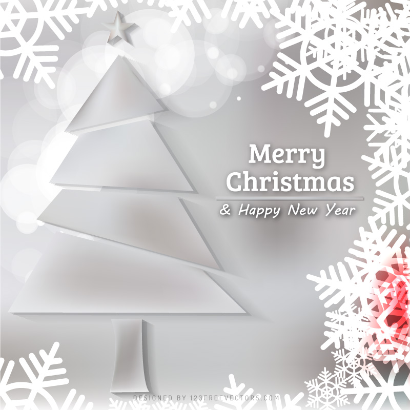Gray Christmas Tree and Snowflakes Background