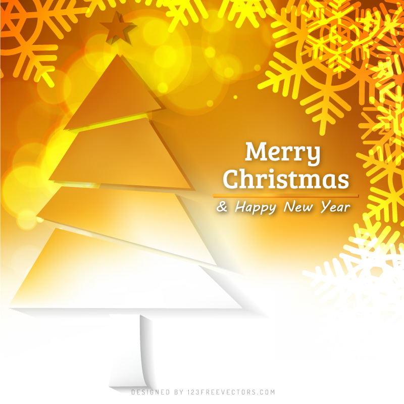 White Orange Christmas Tree and Snowflakes Background