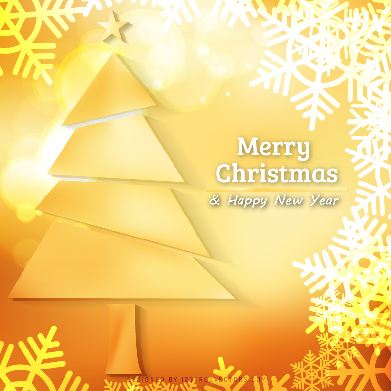 Orange Christmas Tree and Snowflakes Background