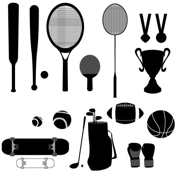 Vector Sport Stuffs – Baseball, Basketball, Cup, Golf, Medal, Racket, Skateboard