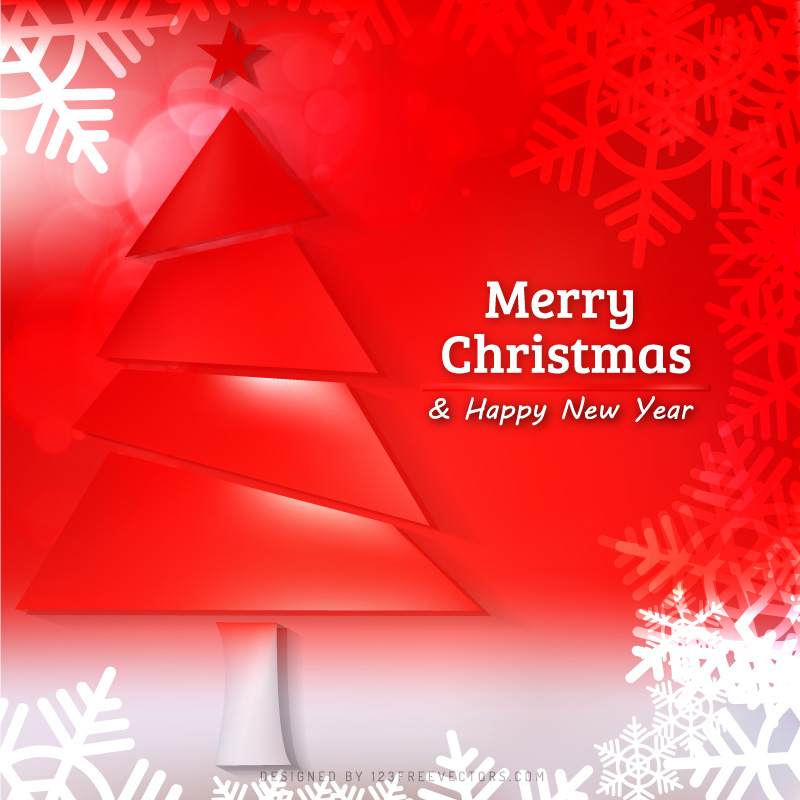 Red Christmas Tree and Snowflakes Background