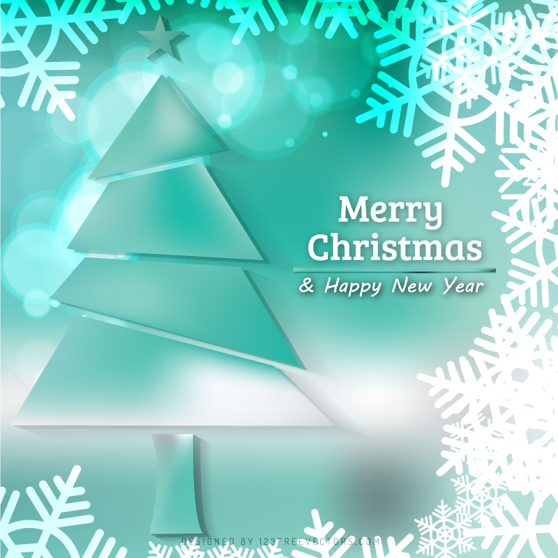 Turquoise Christmas Tree and Snowflakes Background