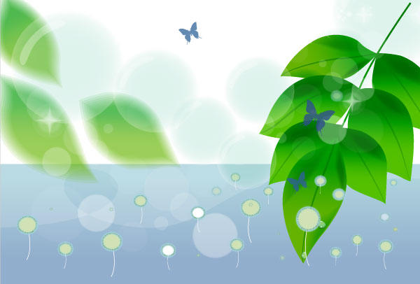 Butterfly and Green Leaf Nature Background Vector Free