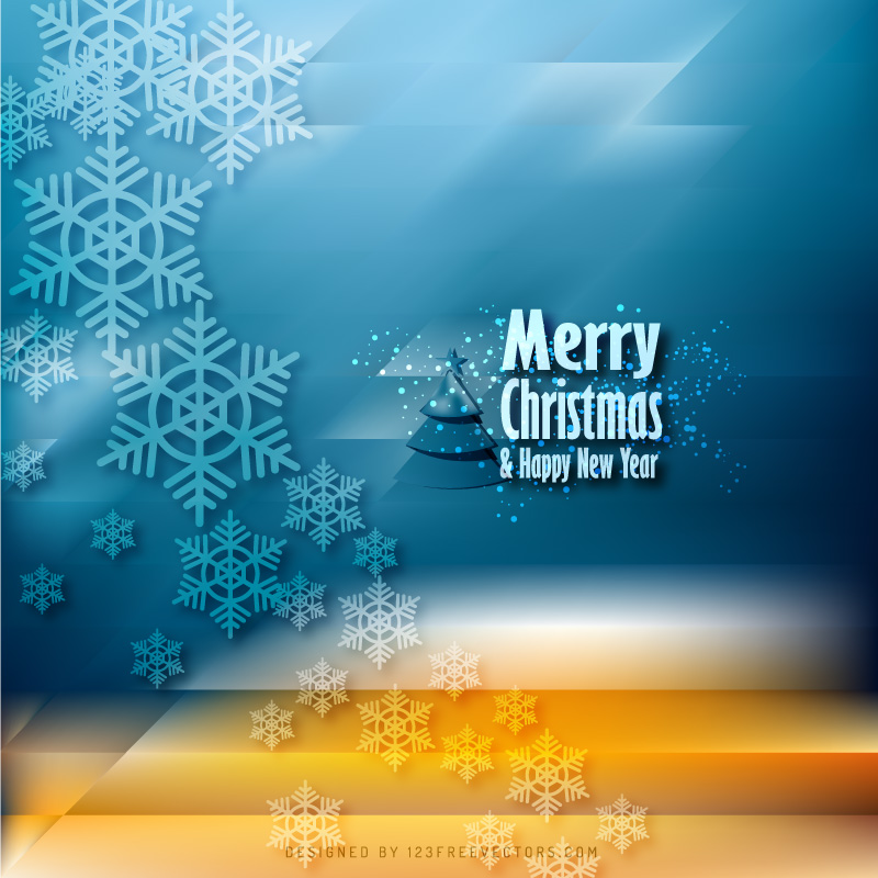 Merry Christmas Snowflakes Blue Orange Background Design