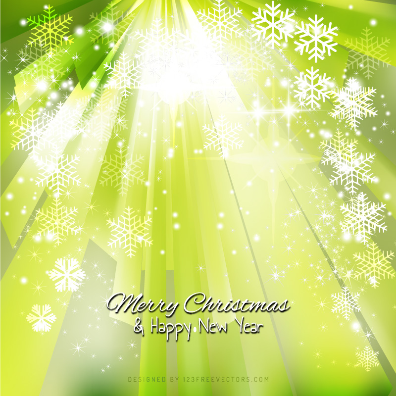 Green Sparkles Christmas Background with Snowflakes
