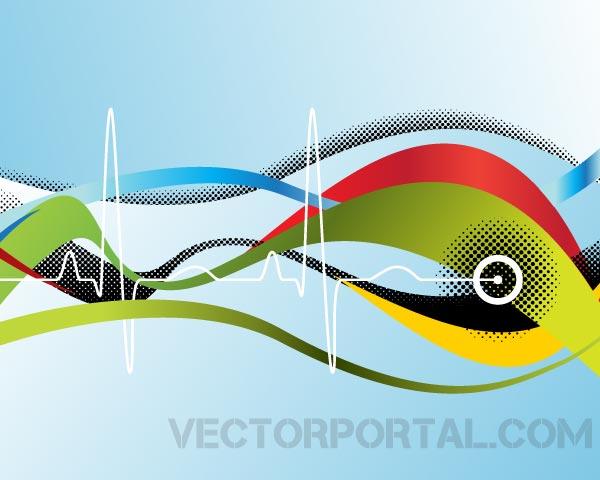 Vector Abstract Background with Sine Wave and Halftone Design