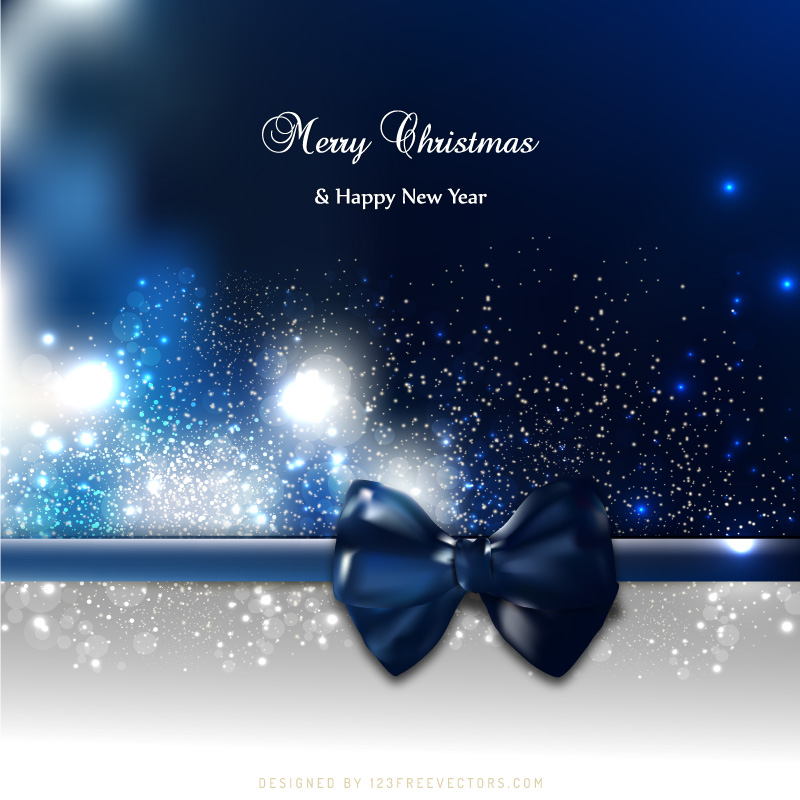 Blue Black Christmas Greeting Card Background with Bow