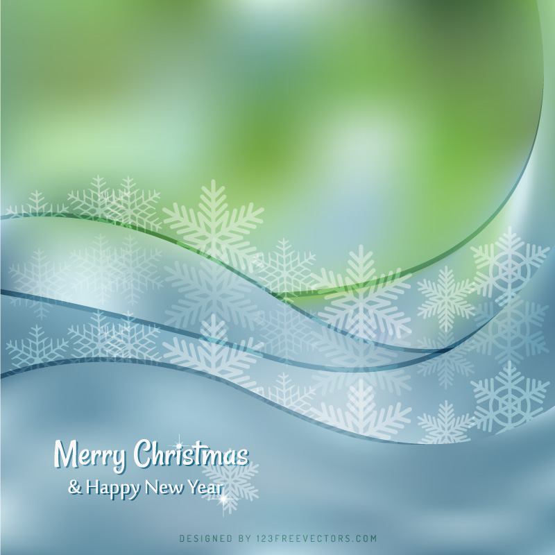 Merry Christmas Blue Green Background with Snowflakes