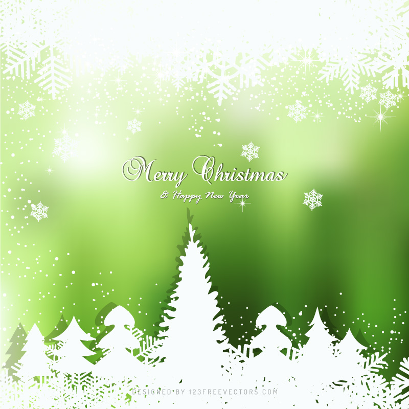 Winter Green Background with snowflakes and Christmas Trees