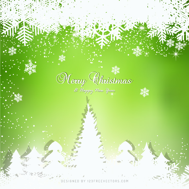 Green Christmas Winter Snow Background with Trees