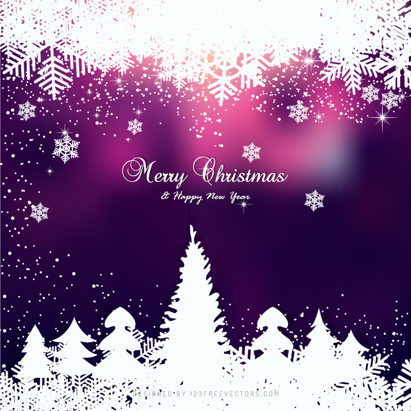 Winter Dark Purple Background with snowflakes and Christmas Trees