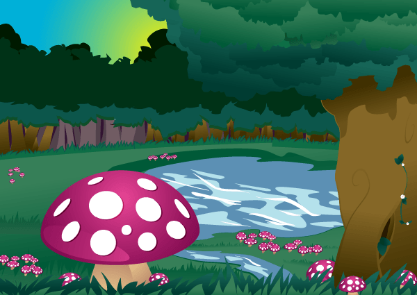 Mushroom Forest – Natural Landscape Scene Vector