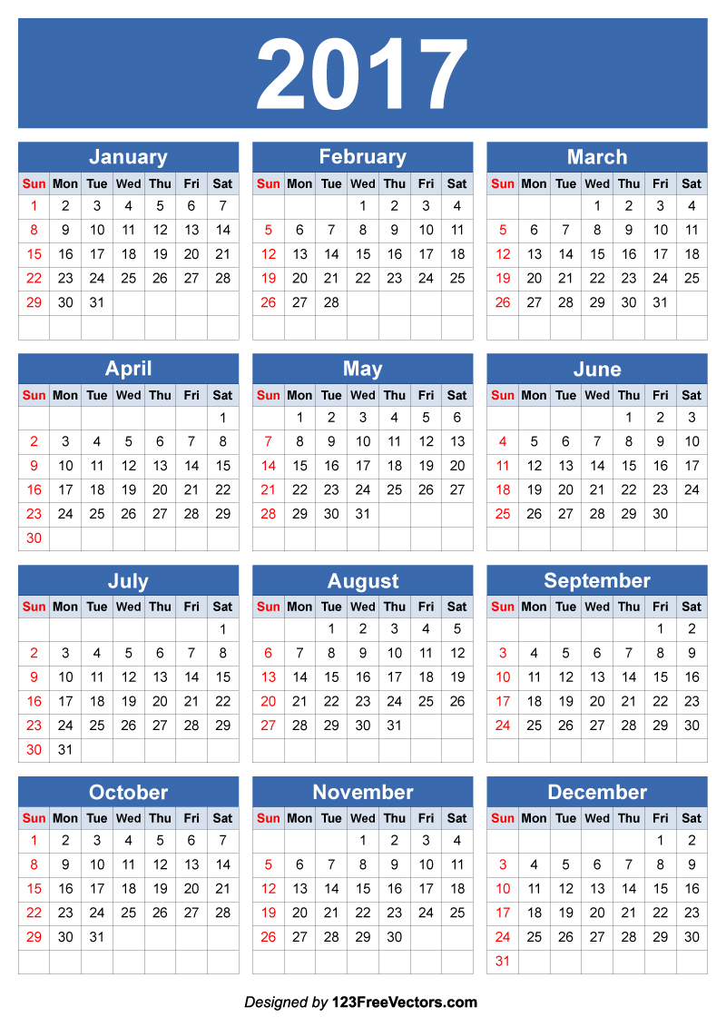 2017 Calendar Vector Editable