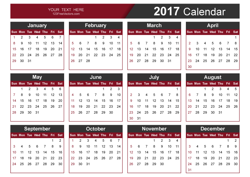 Editable 2017 Vector Calendar