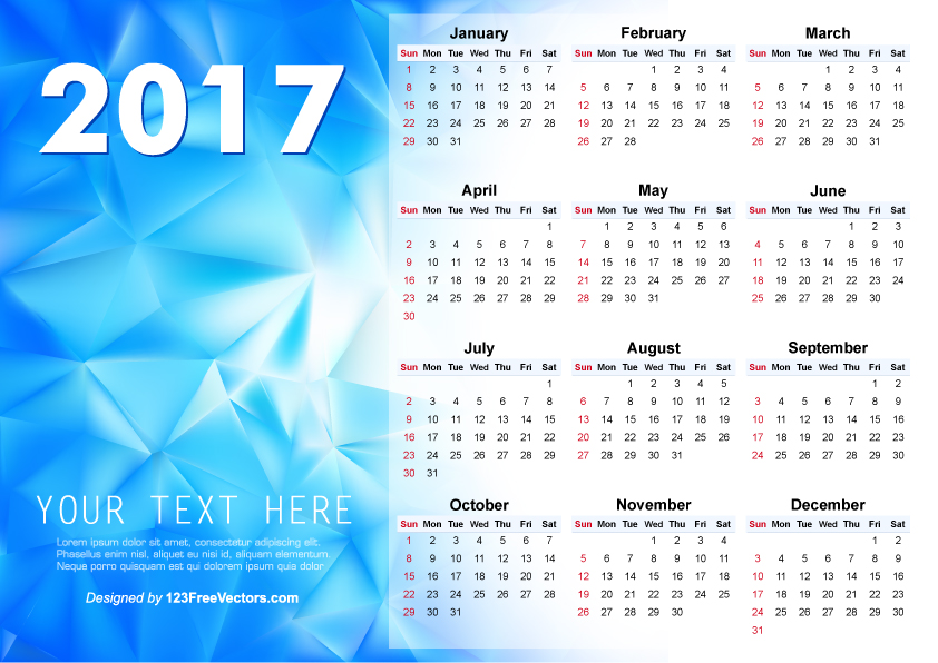 Vector Abstract Blue Calendar 2017