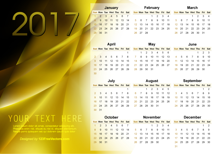 Vector Golden Calendar 2017