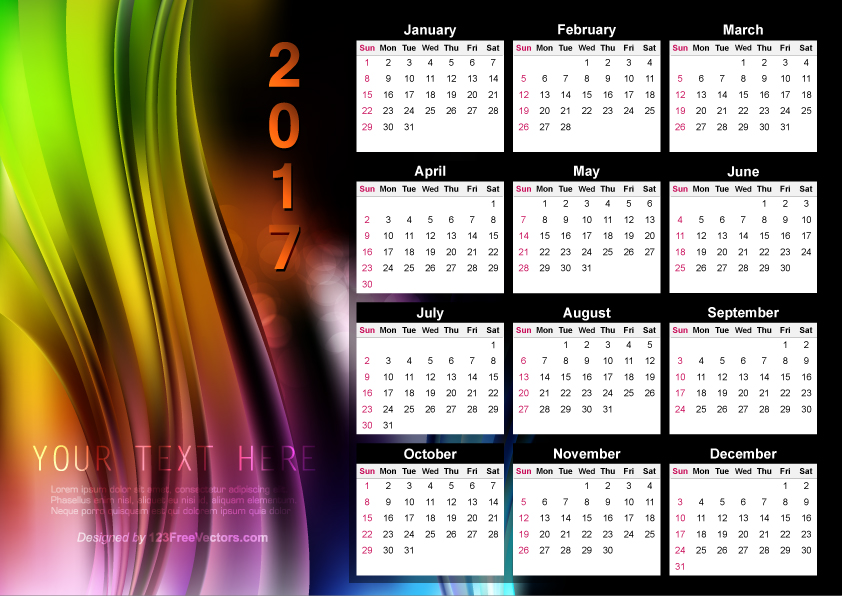 Abstract Colorful Calendar 2017 Vector