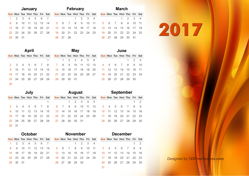 Vector Abstract Orange Calendar 2017